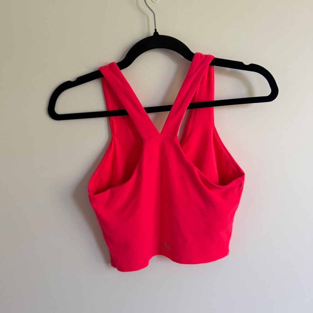 Alo Yoga Real Bra Tank Pink Neon V-Neck Racerback Cropped Activewear Top RN87370 - Picture 2 of 3